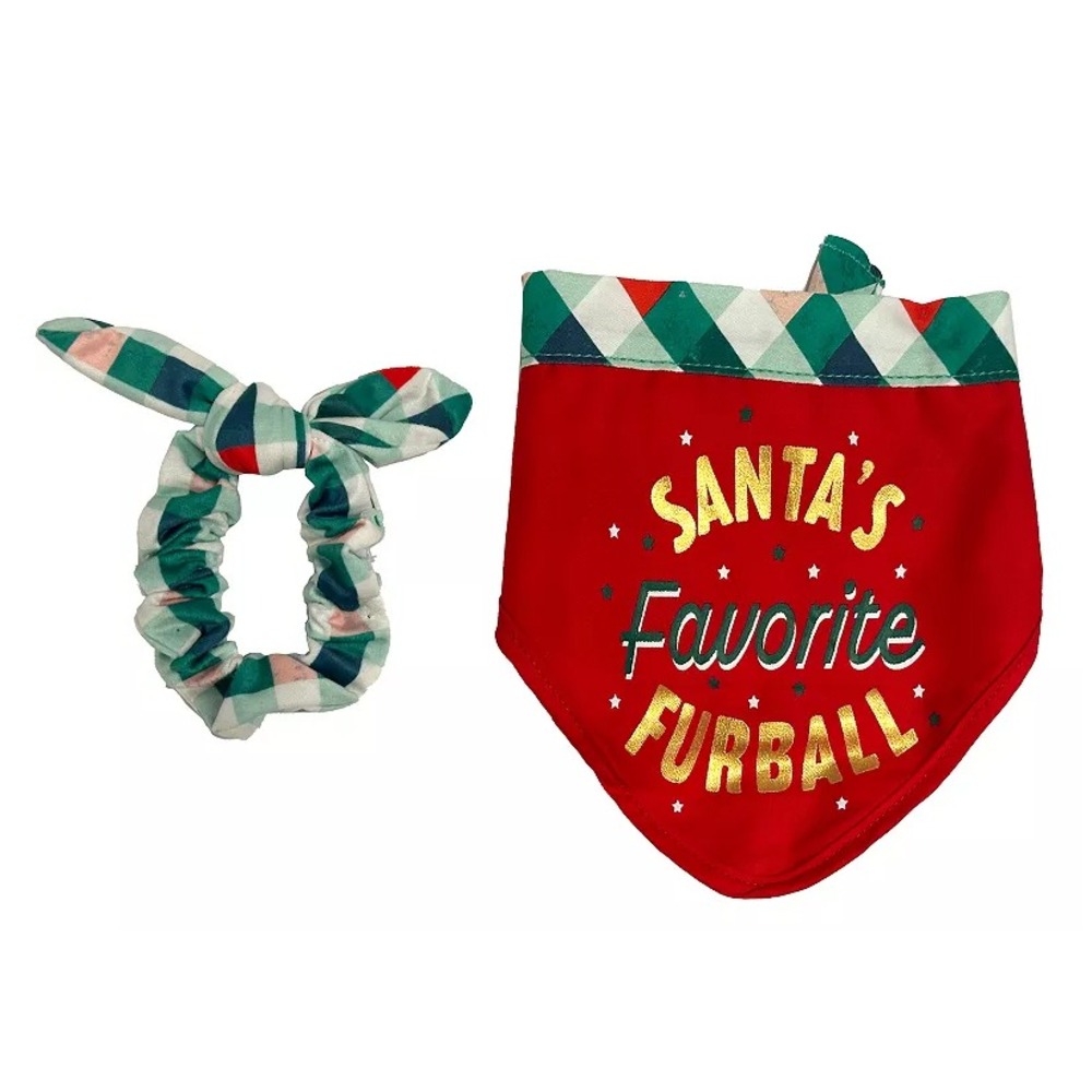 Hallmark Pets Santa's Favorite Furball Bandana and Hair Tie 2-piece Set  L/XL
